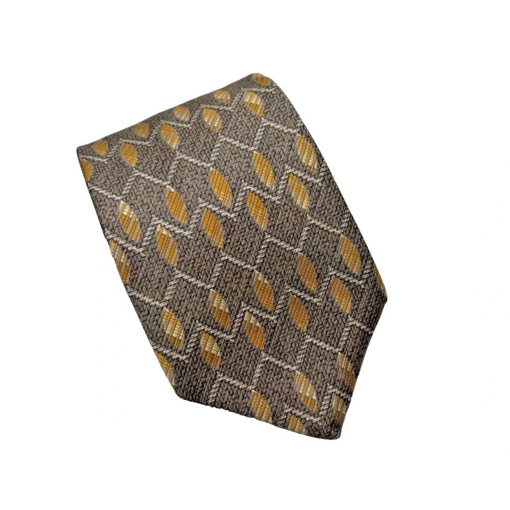 Vintage Robert Talbott Silk Woven Tie Gray‎ Gold 